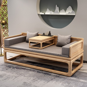 罗汉床小户型新中式全实木伸缩客厅沙发白蜡木红禅意仿古推拉床榻
