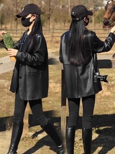 2024春新款休闲皮衣外套女士韩版机车服宽松时尚黑色小西装pu夹克