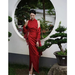 新中式红色连衣裙春改良旗袍结婚敬酒服新娘回门便装订婚礼服套装