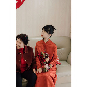 新中式女装套装春国风结婚敬酒服唐装红色订婚礼服裙新娘当天便装