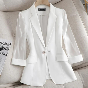 白色薄款西装外套女小个子2024夏季新款女式高级感七分袖西服上衣