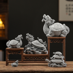 中式青砂石瑞兽龙龟玄武阳台假山盆景鱼缸造景桌面茶宠装饰品摆件