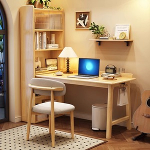 实木转角书桌书架一体桌书柜组合学习桌学生家用电脑桌拐角工作台