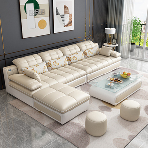 奶油风布艺客厅沙发简约现代家用简易小户型出租房免洗科技布家具