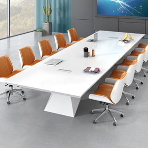 白色烤漆会议桌大型会客长桌时尚简约现代办公室家具洽谈桌椅组合