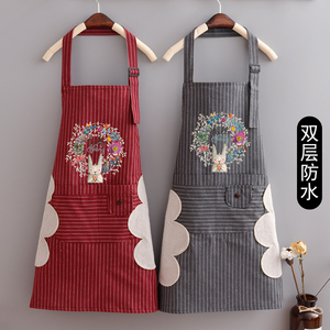 日系棉布围裙防水双层擦手围腰家用厨房做饭女士工作服定制印字