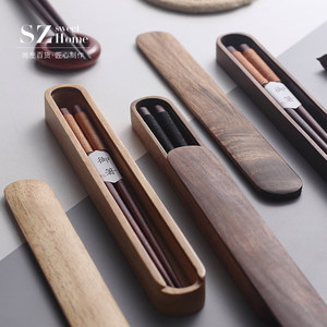日式木筷子个性创意尖头筷一双单人装学生筷外带便携筷网红情侣筷
