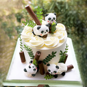 儿童节蛋糕装饰熊猫棉花糖摆件围边巧克力棒网红黑森林生日插件