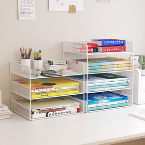 学生桌面文件收纳架书架书本收纳书桌上置物架办公室a4纸整理盒子