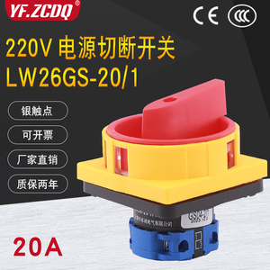LW26GS-20 220V电源切断开关挂锁电机水泵机床主控断电2P万能转换