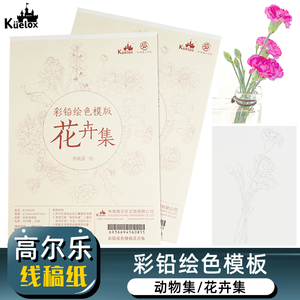 高尔乐彩铅线稿填色画册成年彩铅涂色画A4动物集花卉集模板填充彩铅绘画本彩色铅笔初学者成人手绘涂鸦画画纸