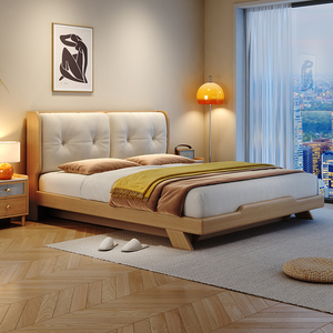 白蜡木实木床北欧双人床储物床日式简约原木奶油风高箱主卧大床