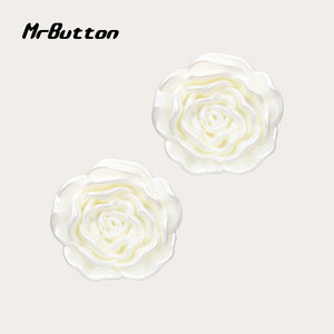 MR BUTTON 珠光玫瑰花朵白色塑料纽扣女大衣风衣外套钮扣服装扣子
