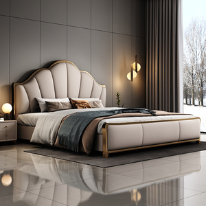 现代轻奢真皮床高端主卧室双人2米储物简约美式欧式软包大气婚床