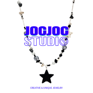 JOCJOC黑色星星碎石串珠项链小众设计感百搭复古甜酷潮流女士饰品