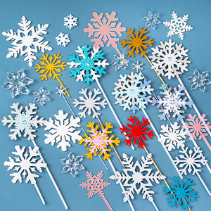 雪花亚克力蛋糕装饰插件圣诞节白雪烘焙插牌冰雪生日主题配件插旗