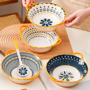 日式高颜值碗勺家用酸奶碗双耳碗创意带耳甜品碗简约网红陶瓷餐具