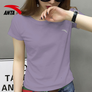 安踏T恤女2024夏季新款薄款冰丝速干短袖休闲紫色百搭透气运动服