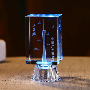广州塔模型发光水晶3d激光内雕旅游纪念品创意摆件led音乐盒灯座