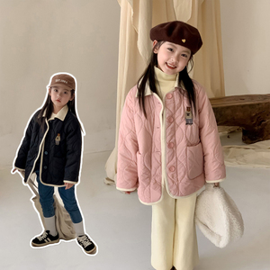 儿童薄款棉衣秋冬女童洋气刺绣小熊夹棉外套韩版中小童保暖上衣