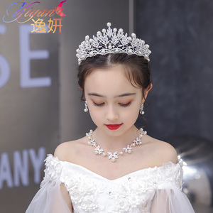 珍珠皇冠头饰白色儿童公主生日舞蹈发箍韩版套装帽子可爱发箍项链