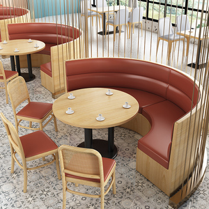 定制餐厅中式面馆饭店弧形半圆靠墙卡座沙发食堂火锅实木桌椅组合