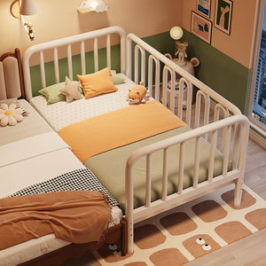 儿童床拼接床铁艺新生婴儿床宝宝小床高护栏床边床可升降拼接大床