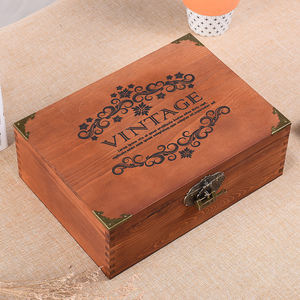 桌面收纳盒带锁证件盒实木质储物盒子收纳箱密码家用小木头箱复古