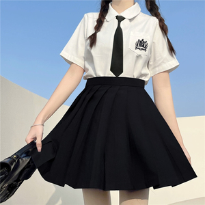 夏季儿童短袖衬衫女童学院风JK套装洋气女孩校园制服俩件套百褶裙