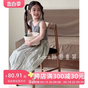 波拉韩国女儿童连衣裙夏装新款中大宝宝裙子女孩拼接灰色背心长裙