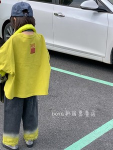 波拉bora韩国男女儿童长t恤春夏装中大童打底衫2024新款黄色上衣6
