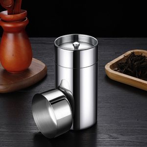 304不锈钢茶叶罐双盖密封罐便携茶铁罐铁盒防潮防湿包装罐礼品