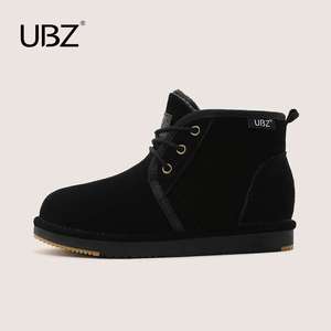 新款UBZ 防水雪地靴男系带短靴 冬季保暖加绒防滑靴子 短筒加厚底
