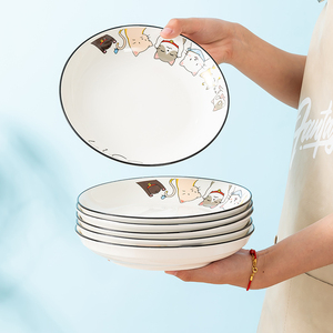 可爱卡通盘子菜盘家用2024新款瓷盘日式餐盘高级感菜碟子碗碟套装