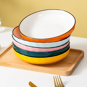 日式简约盘子菜盘家用新款个性陶瓷多彩餐盘餐具深盘简约碗盘套装