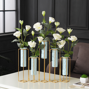 轻奢陶瓷花瓶创意铁艺金色客厅茶几桌面花艺摆件插干花假花装饰品