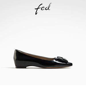 fed职业通勤鞋春季新款女鞋浅口单鞋黑色低跟真皮鞋女D0118-ZF116