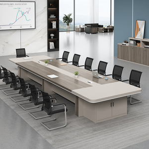 办公会议桌长桌简约现代大型长条接待洽谈桌会议室桌椅组合带柜子