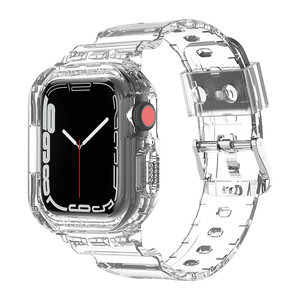 适用iwatch9苹果保护套一体冰川透明手表表带apple watch8/7/6/5/se/2/3/4代s7硅胶壳运动男女款s9智能配件s8