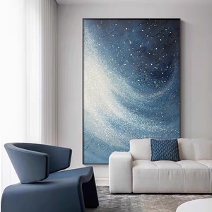 星河大气客厅沙发背景墙蓝色抽象高端玄关极昼天空装饰画轻奢壁画