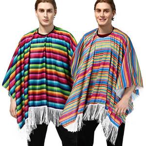 墨西哥民族风情条纹彩色披肩流苏披风草帽舞台演出服儿童成人男女