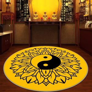 黄色圆形八卦图案地毯太极八卦图七星毯子罡毯地垫正方形客厅家用