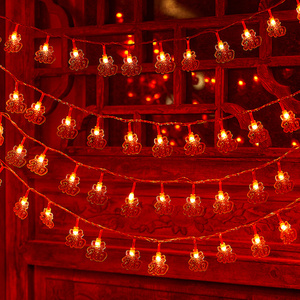 2024新年过年气氛春节福字小彩灯闪灯串灯家用装饰布置插电红灯笼