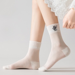 袜子女中筒夏季薄款水晶玻璃丝吸汗透气网红仙气透明卡丝袜长筒袜