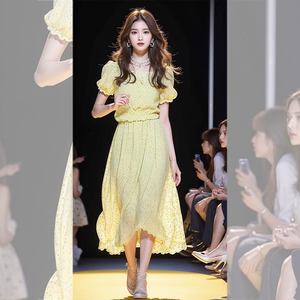 夏装搭配一整套气质女神范高端黄色碎花连衣裙子两件套装2024新款