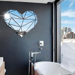 3d立体几何爱心亚克力镜面装饰墙面贴  客厅卧室橱窗背景自粘贴画