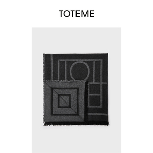 TOTEME Como 深灰色羊毛字母标识流苏围巾披肩