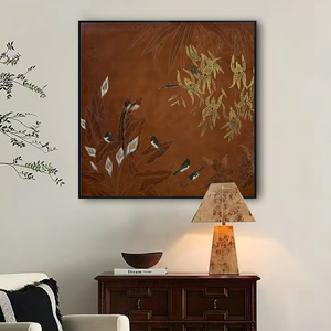 新中式入户玄关装饰画美学复古客厅沙发背景墙装饰壁画《兰间雀》