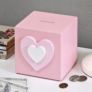 存钱罐儿童女孩只进不出硬币创意木质粉色女生可爱生日礼物储钱罐