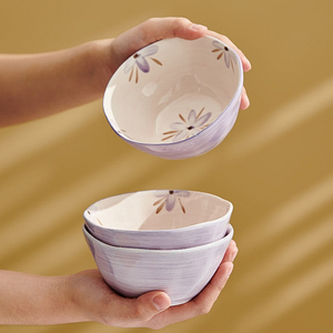 釉下彩紫色碗家用2024新款个人专用面碗网红米饭碗5寸6寸好看的碗